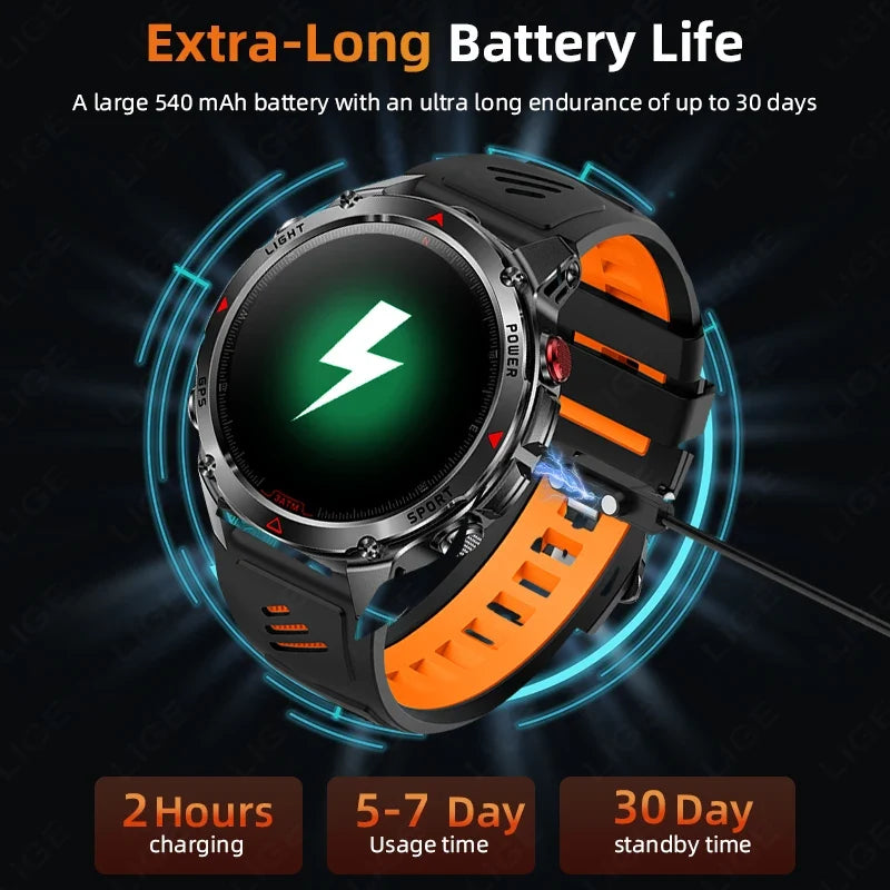 LIGE New Professional GPS Track Sports Smartwatch Outdoor RIDE Run Compass Altimeter 3ATM Fitness Bracelets 540mAh Watches