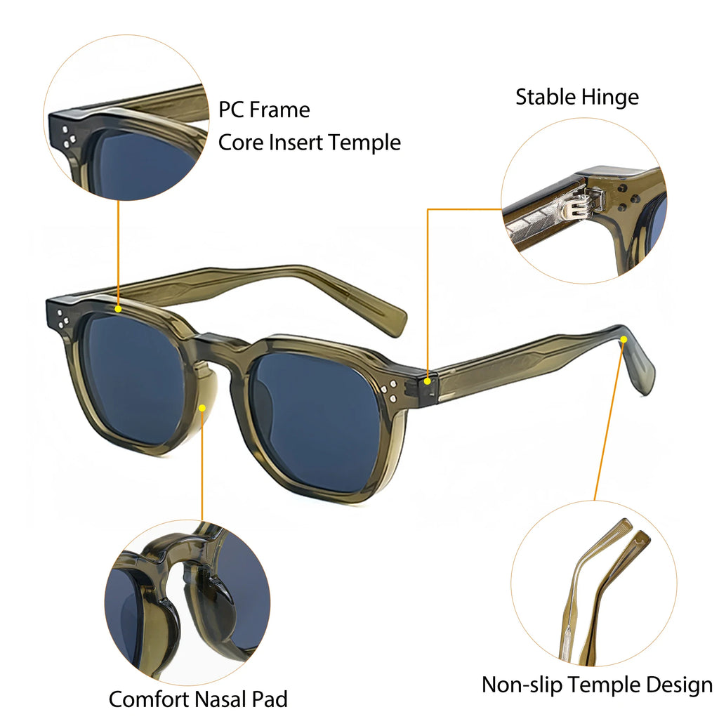CATERSIDE Retro Punk Men Sunglasses Frame Square Travel Party Business Festival
