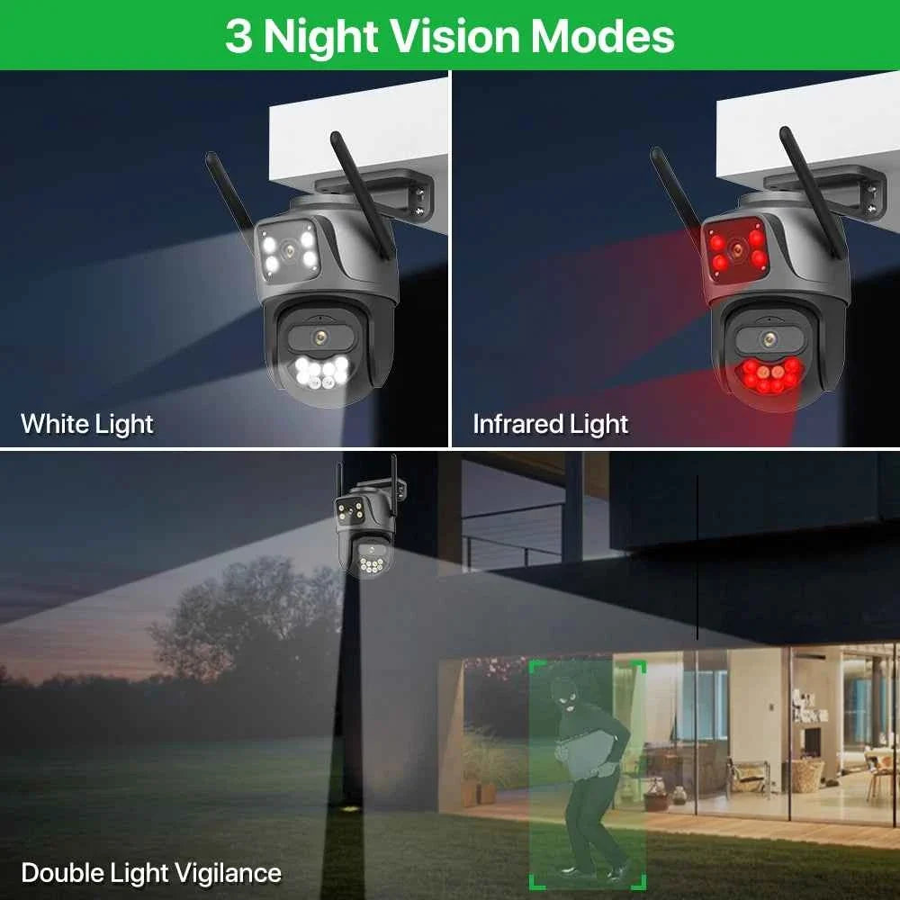 External Wifi PTZ Camera Dual Lens 4K 8MP HD Outdoor IP Camera 4MP Auto Tracking Security Protection CCTV Surveillance iCsee P2P WTN Essentials
