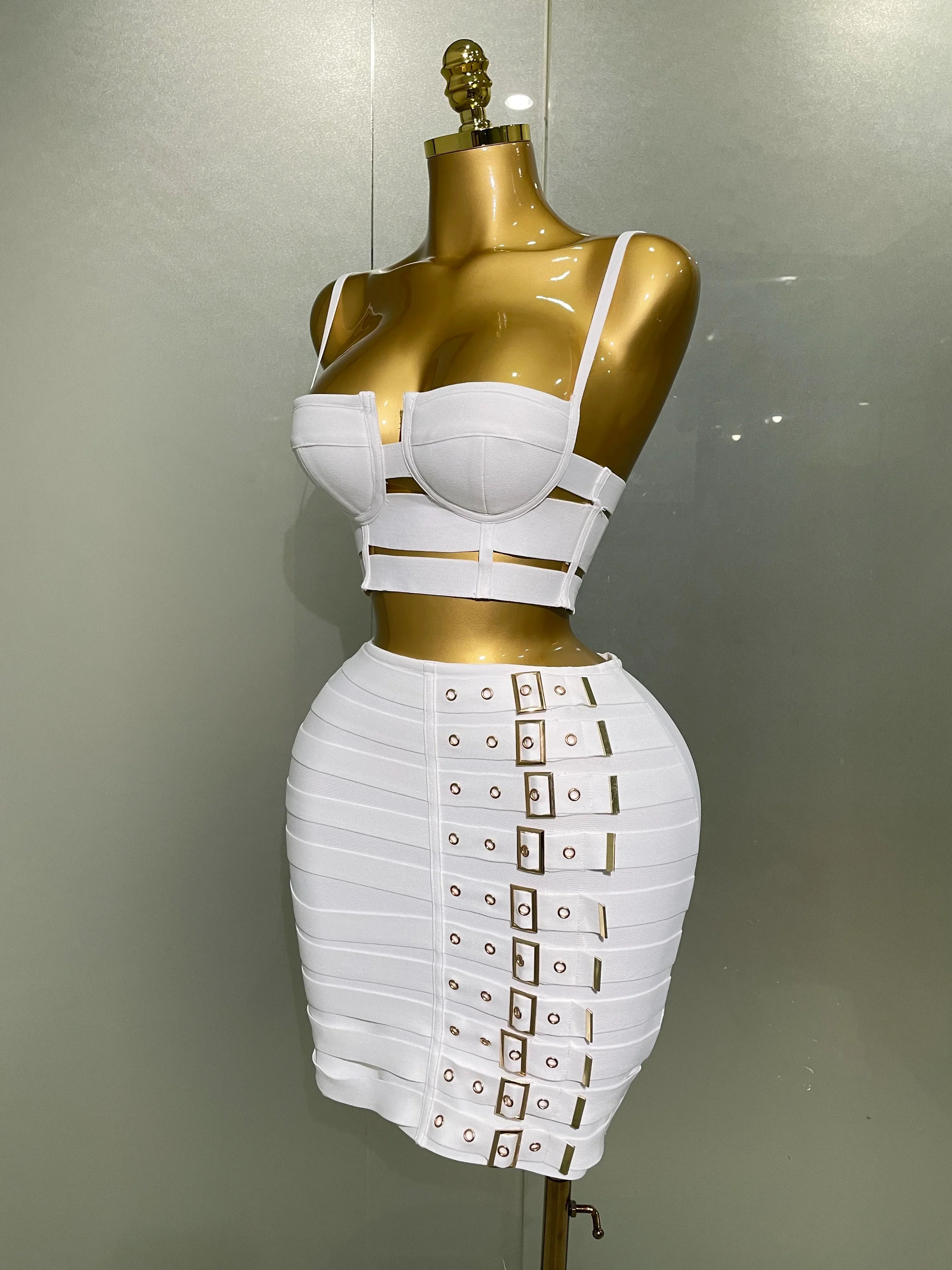 Sculpted Buckle Bandage Bustier & Mini Skirt Set