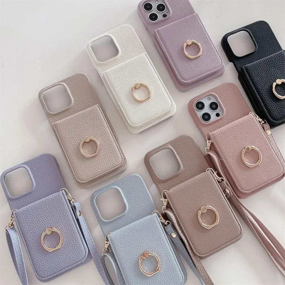 Makeup Mirror Flip Card Pocket Leather Case For iPhone