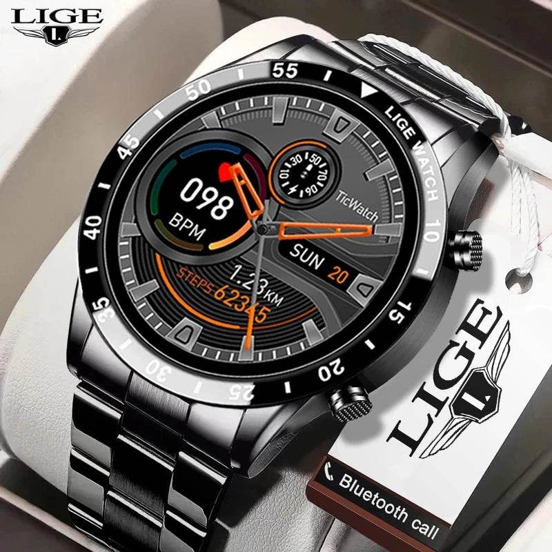 LIGE New Smart Watch Men Bluetooth Call Watch IP67 Waterproof Sports Fitness Bracelet For Android IOS Clock