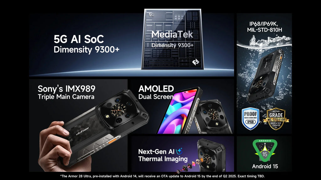 Ulefone Armor 28 Ultra 5G AI Thermal Imaging Rugged Phone Dimensity 9300+ 1TB ROM 32GB RAM Android Smartphone