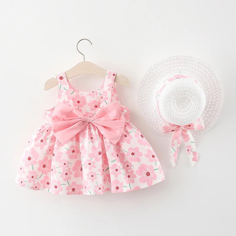 Summer Newborn Baby Clothes Toddler Girl Clothes Cotton Beach Suspender Dress+Sun Hat Princess Dresses NS Superstore