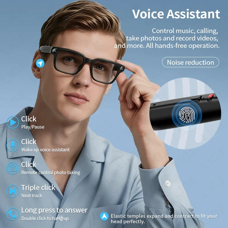 LIGE Smart Glasses HD Photo Video Open AI Record Translation Touch Photochromic Lenses Bluetooth Call Music Multifunction Glasses