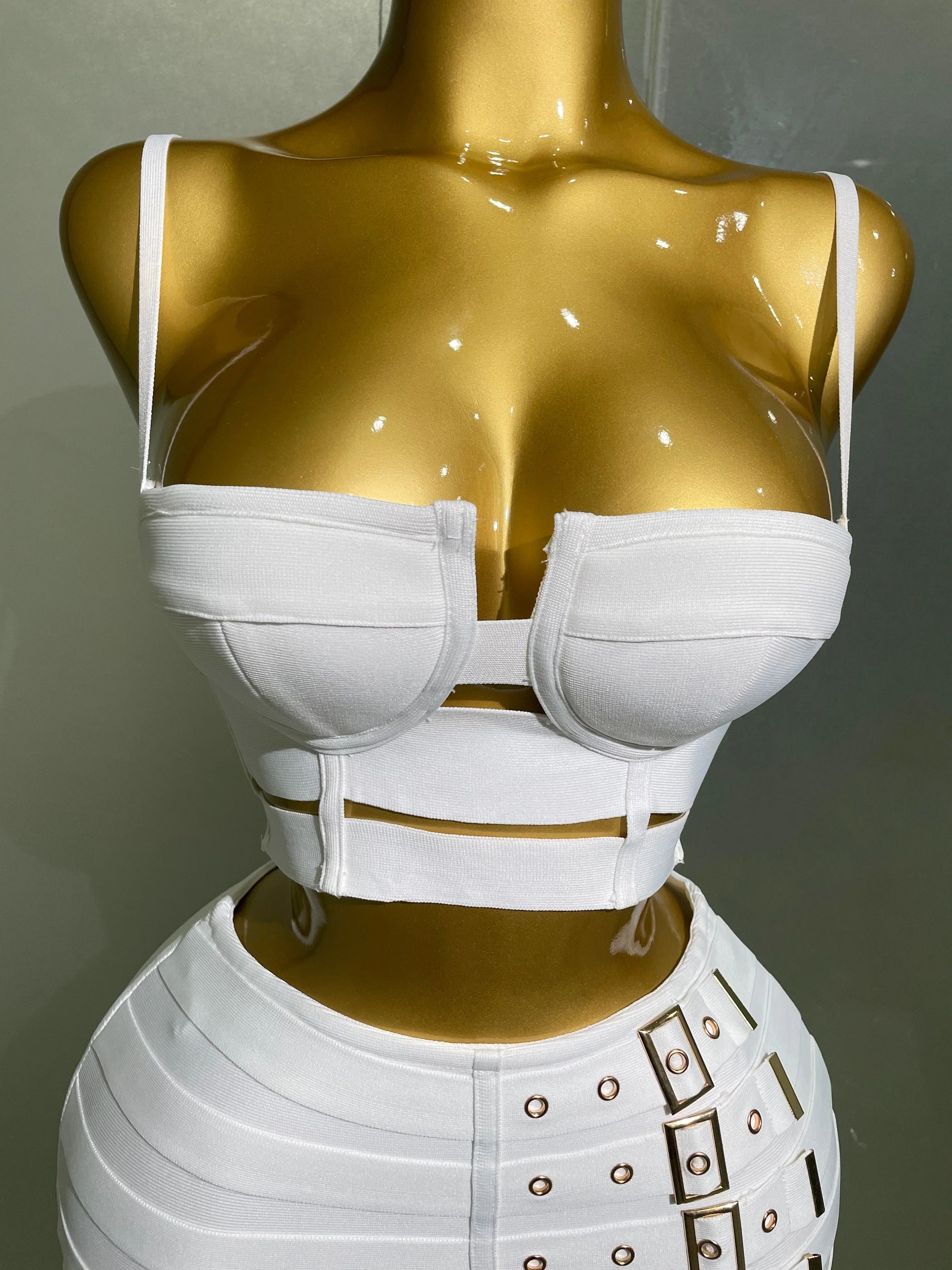 Sculpted Buckle Bandage Bustier & Mini Skirt Set