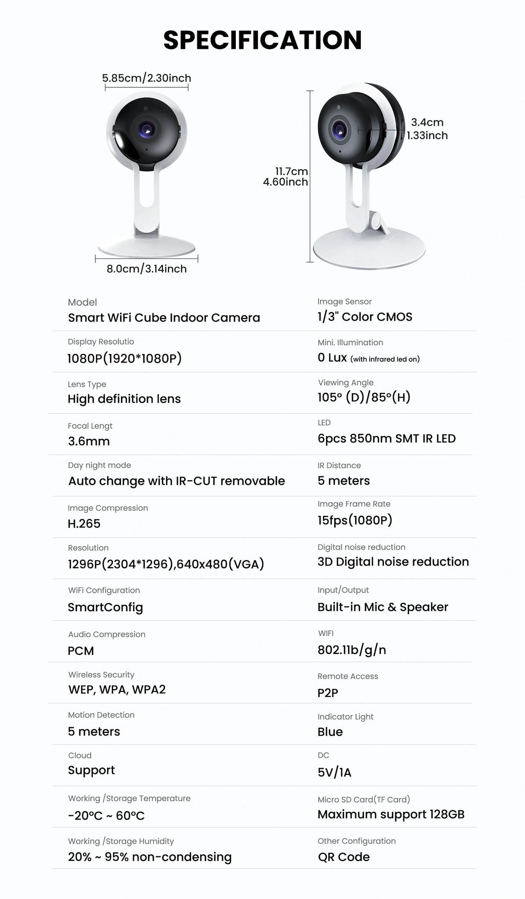3MP Wireless Smart AI Home Security Camera – Two-Way Audio, Motion Detection, Night Vision