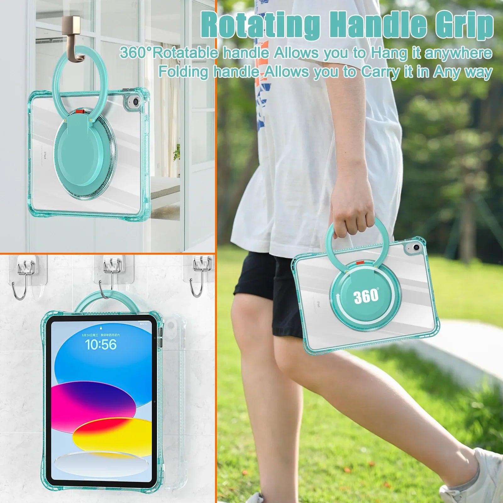 Handheld Case for iPad 10th Generation 10.9 Kids Cover iPad 2022 A2696 A2757/A2777 Swivel Stand Shockproof Protective Funda Capa