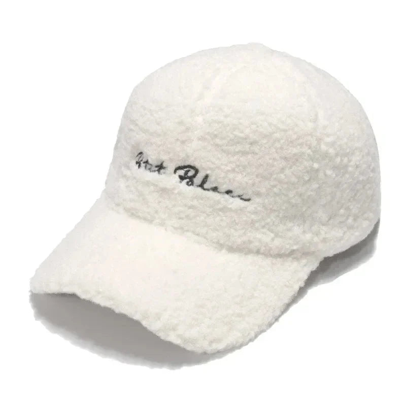 Lamb Wool Baseball Cap — Korean Style Plush Winter Sun Hat for Women FitiqueFit