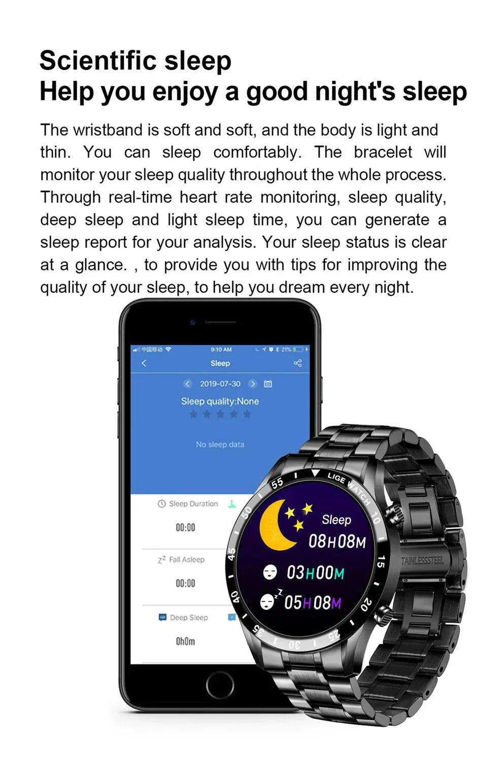 LIGE New Smart Watch Men Bluetooth Call Watch IP67 Waterproof Sports Fitness Bracelet For Android IOS Clock