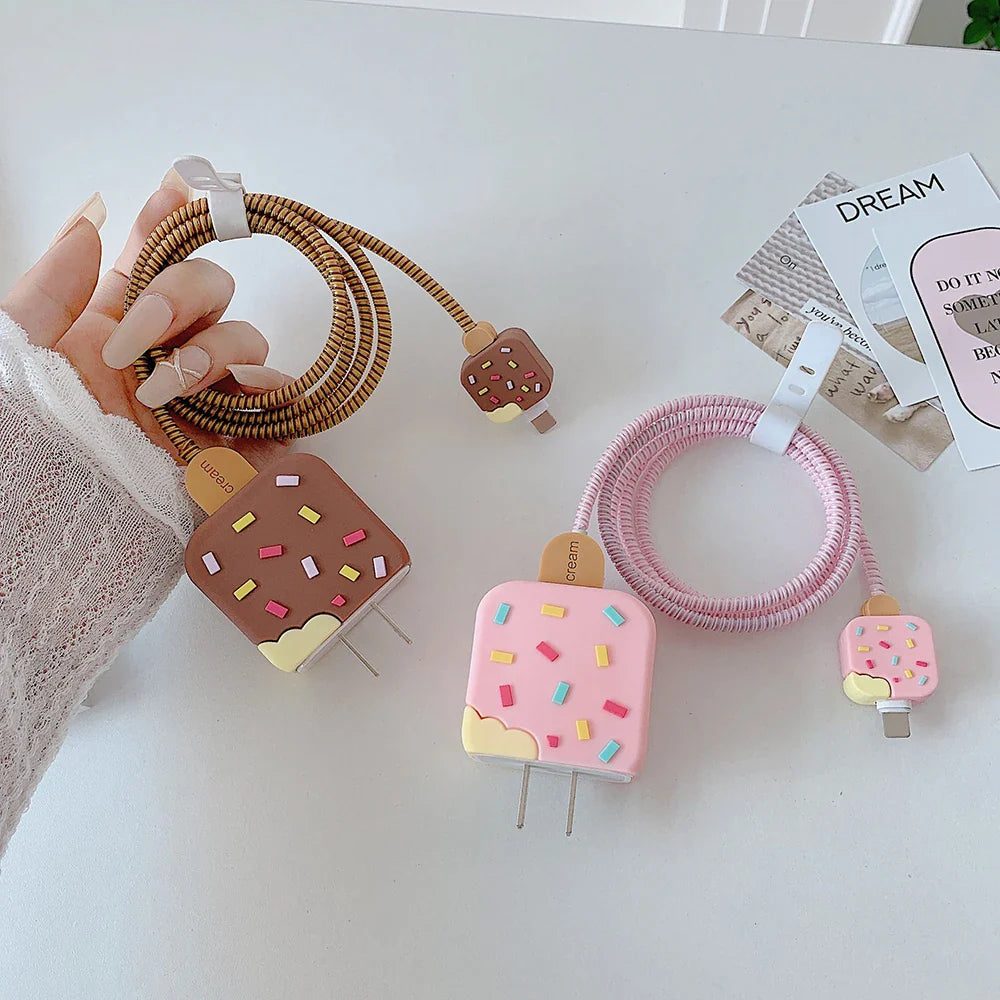 Flowers Protector Case For iPhone 16 15 14 13 12 11 Pro Max 18W/20W TPU Cable Organiser Bite Cord USB Cable Charging Head Winder