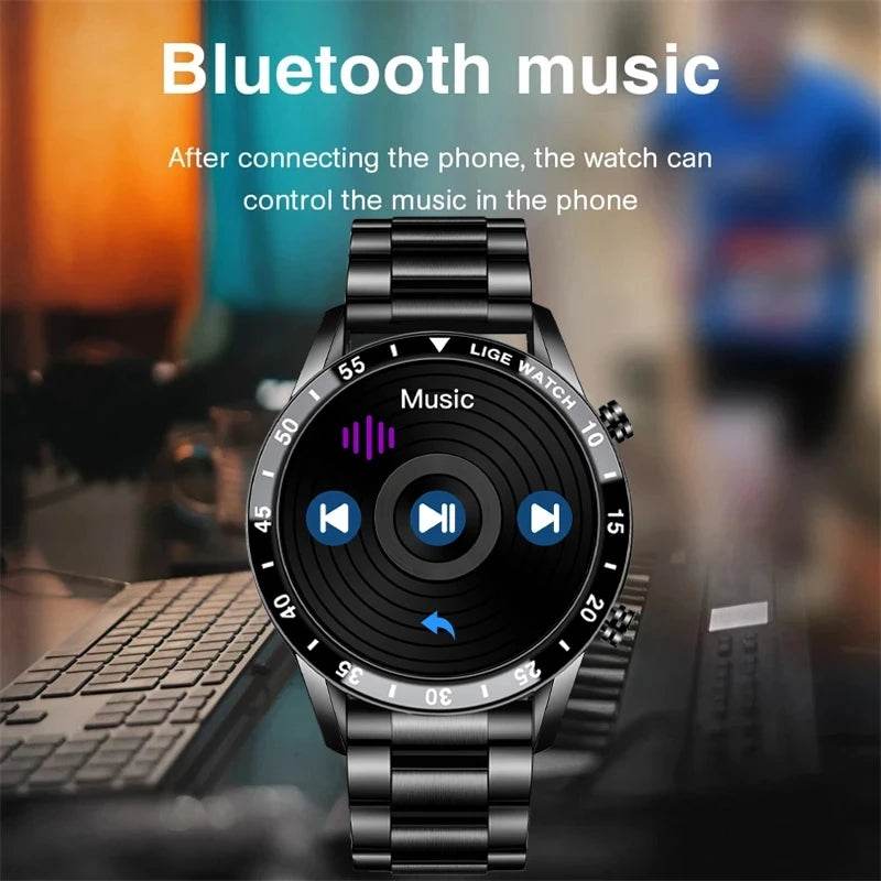 LIGE New Smart Watch Men Bluetooth Call Watch IP67 Waterproof Sports Fitness Bracelet For Android IOS Clock