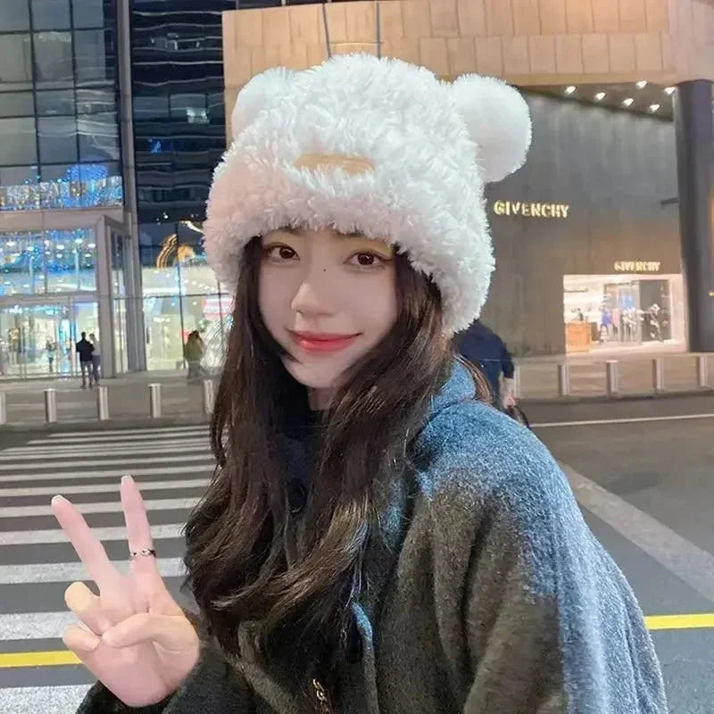 Letter Bear Ears Knitted Woolen Hat – Cute Cat-Ears Beanie for Women FitiqueFit