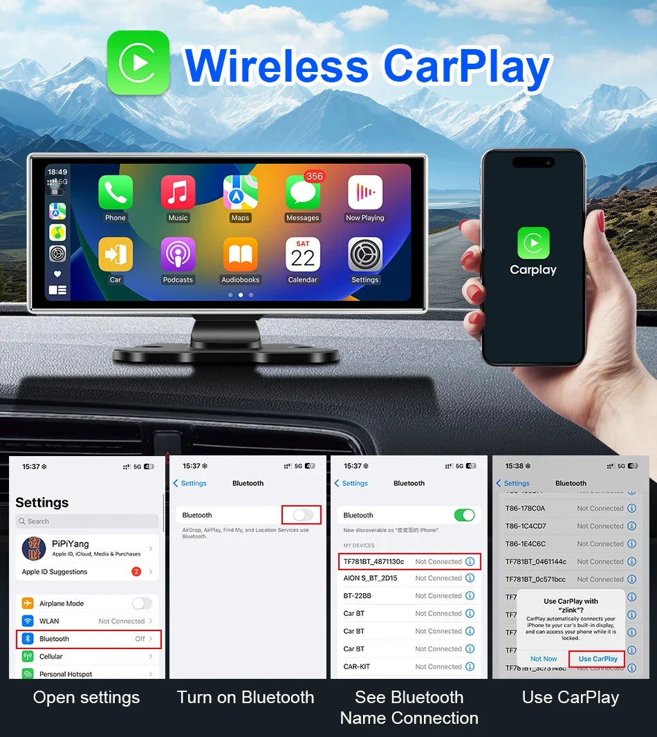 11.26 inch Dash Cam 4K Car DVR Wireless CarPlay & Android Auto GPS Navigation Video Recorder Dashboard Dual Lens WIFI FM AUX