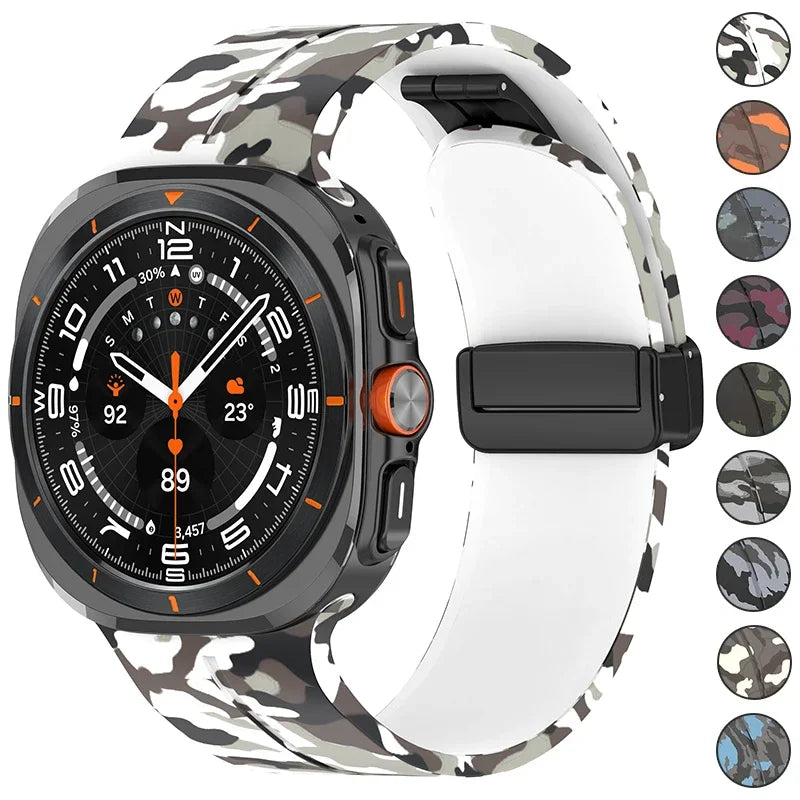 Camouflage Band for Samsung Galaxy Watch Ultra 47mm Silicone Magnetic Bracelet for Galaxy Watch 7 Ultra Replacement Watchband