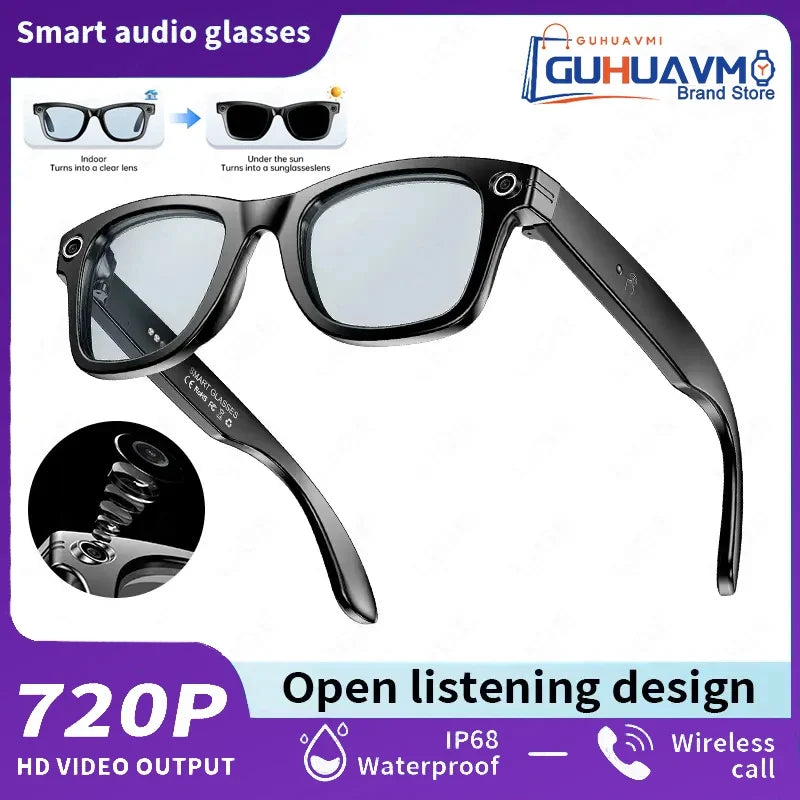 GUHUAVMI AI Smart Glasses with 8MP Camera Video Recording 100+ Languages Translation Sunglasses Bluetooth Call Music Play