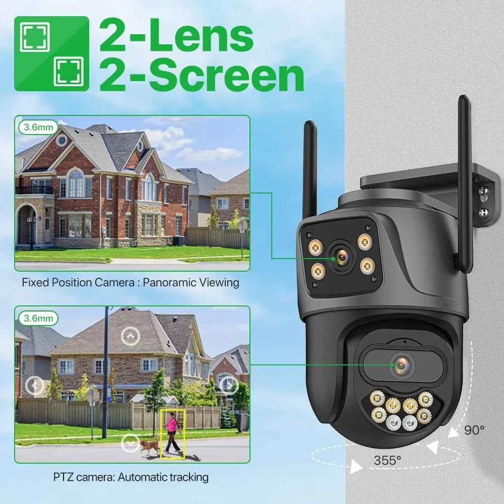 External Wifi PTZ Camera Dual Lens 4K 8MP HD Outdoor IP Camera 4MP Auto Tracking Security Protection CCTV Surveillance iCsee P2P WTN Essentials