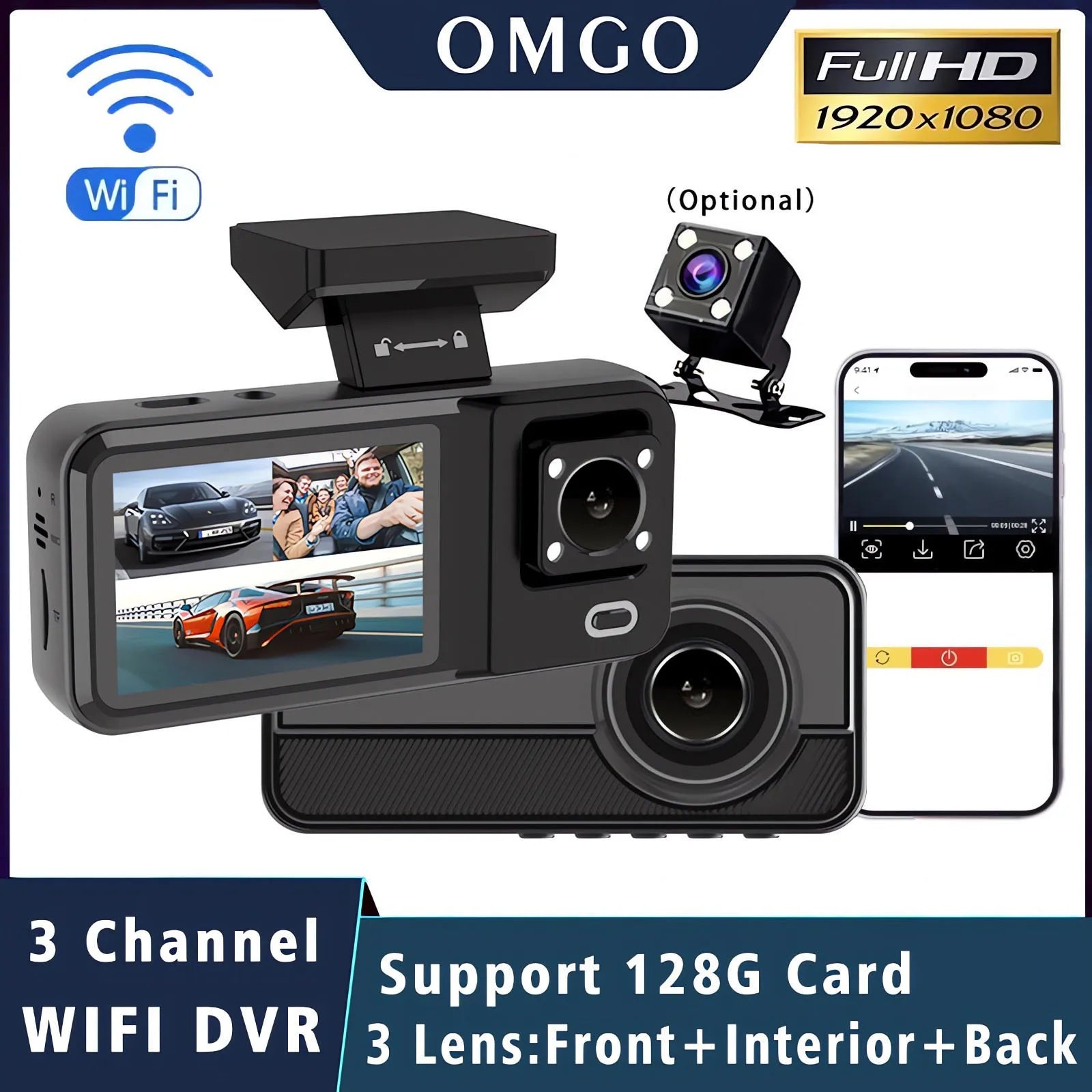 3 Channel WIFI Car DVR HD 1080P Cabin Vehicle Dash Cam Three Way Camera DVRs Recorder Video