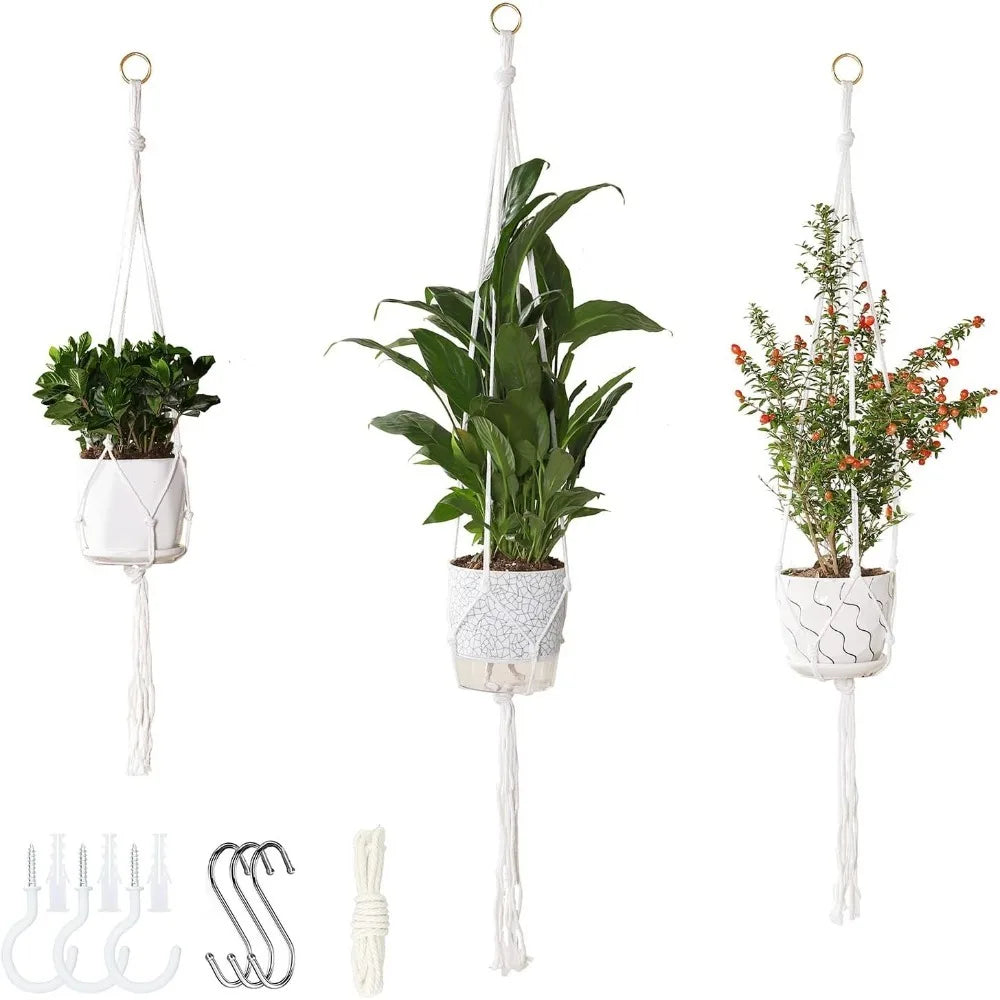 3‑Pack Macrame Plant Hangers, Bohemian Cotton Hanging Plant Holders with Complete Mounting Hardware for Indoor Outdoor Decor FLIPSTYLEZLLC