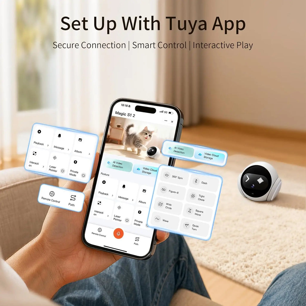 1080P HD Movable Pet Camera with 2.4GHz WiFi, Motion Tracking, Laser Toy, Two-Way Audio, App Controlled - Robot Companion Monitor for Dogs and Cats Home Security FLIPSTYLEZLLC