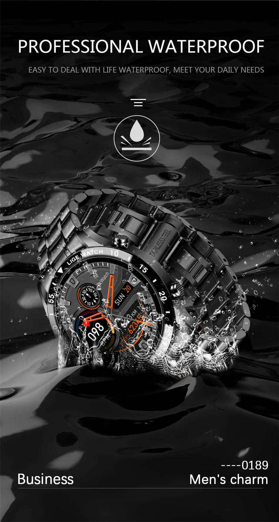LIGE New Smart Watch Men Bluetooth Call Watch IP67 Waterproof Sports Fitness Bracelet For Android IOS Clock