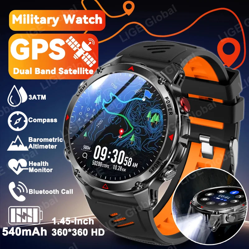 LIGE New Professional GPS Track Sports Smartwatch Outdoor RIDE Run Compass Altimeter 3ATM Fitness Bracelets 540mAh Watches