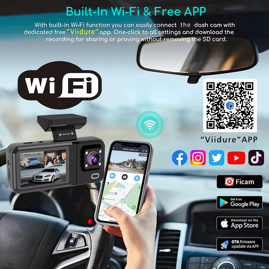 3 Channel WIFI Car DVR HD 1080P Cabin Vehicle Dash Cam Three Way Camera DVRs Recorder Video