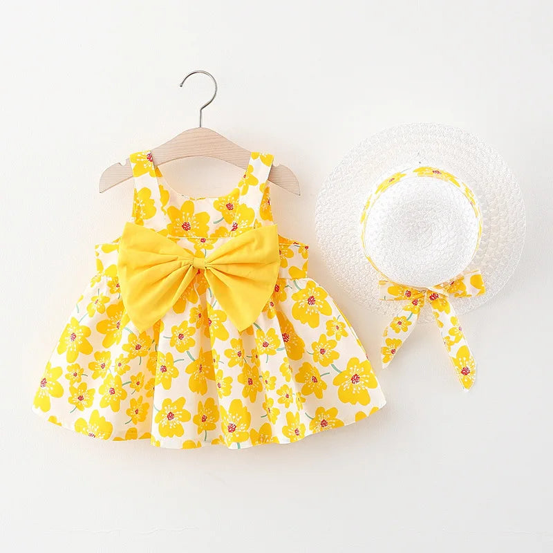 Summer Newborn Baby Clothes Toddler Girl Clothes Cotton Beach Suspender Dress+Sun Hat Princess Dresses NS Superstore