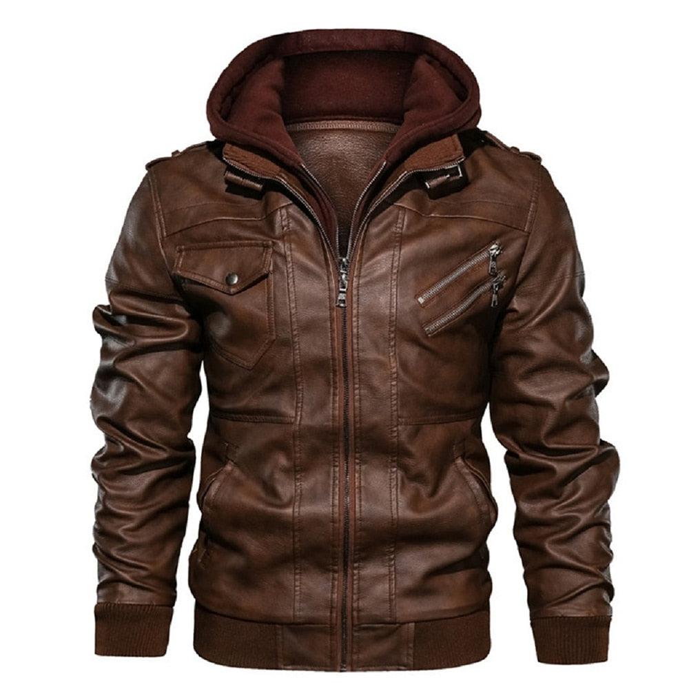 New Men's PU Leather Jackets Autumn Casual Motorcycle Jacket Biker Hooded Jackets Autumn Casual Warm Jacket Men Winter Clothing Jackets Men Black Vintage Motorcycle Jacket With Removable Hood Stevvex