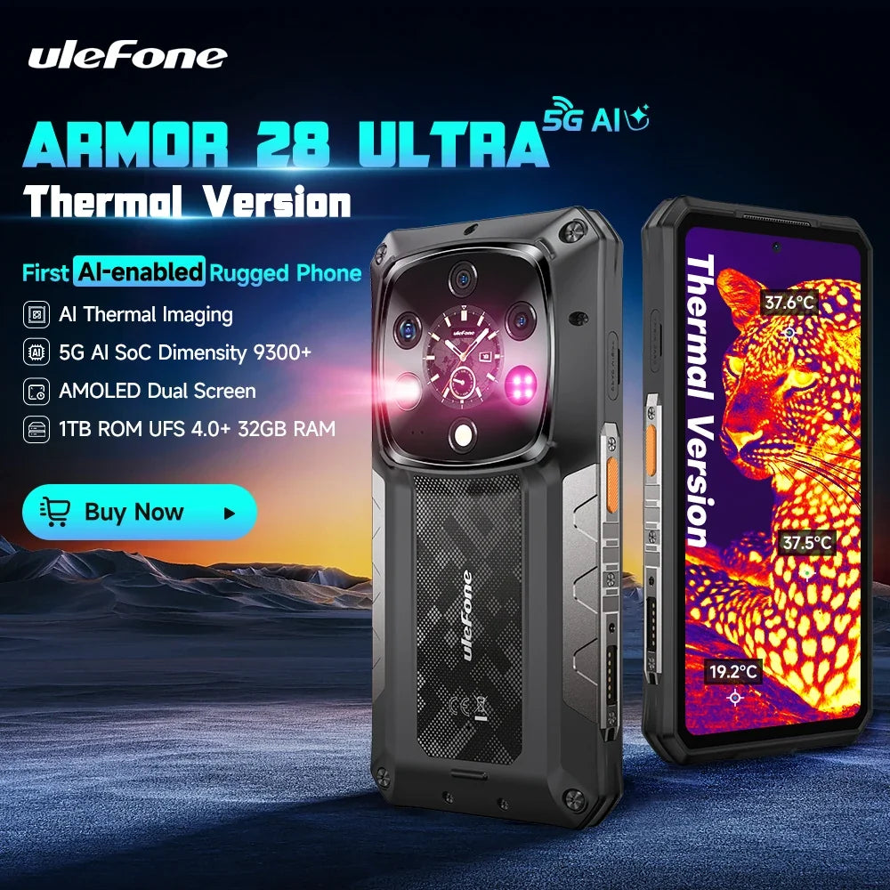 Ulefone Armor 28 Ultra 5G AI Thermal Imaging Rugged Phone Dimensity 9300+ 1TB ROM 32GB RAM Android Smartphone