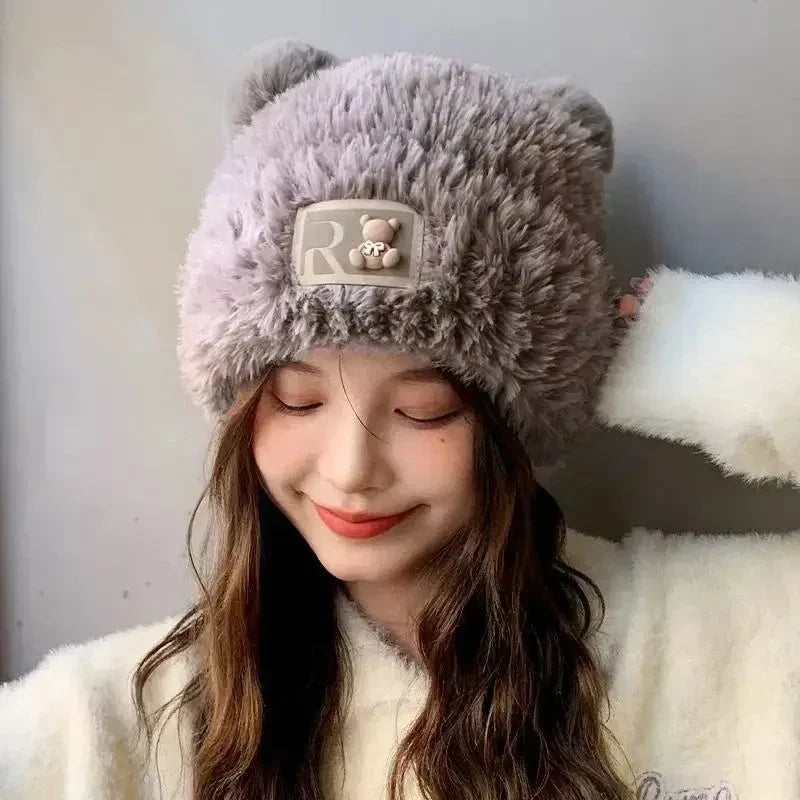 Letter Bear Ears Knitted Woolen Hat – Cute Cat-Ears Beanie for Women FitiqueFit