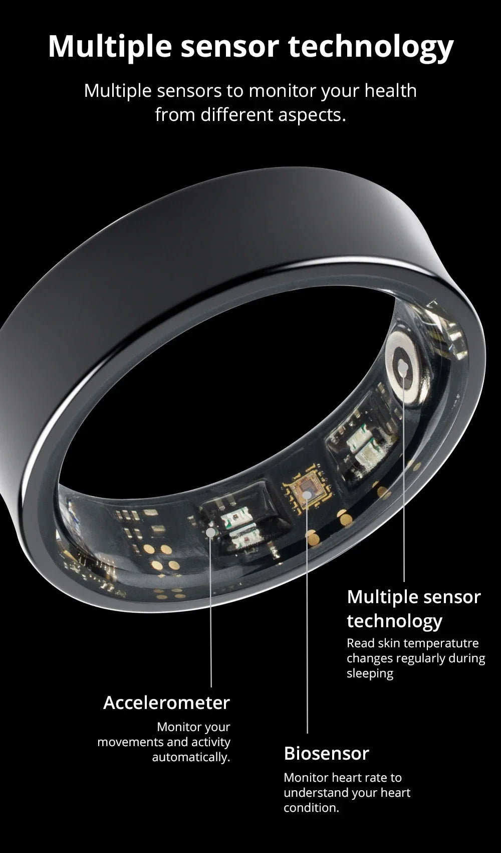 COLMI R09 Smart Ring Men Women with Charging Case, Body Temperature Health and Sleep Monitor For Xiaomi Samsung Phone
