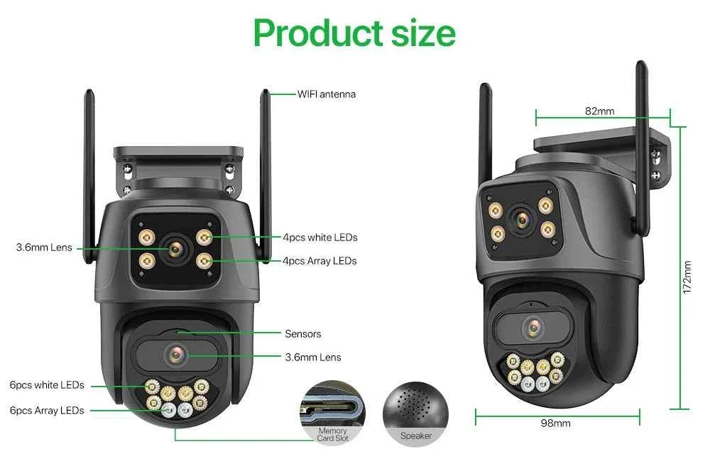 External Wifi PTZ Camera Dual Lens 4K 8MP HD Outdoor IP Camera 4MP Auto Tracking Security Protection CCTV Surveillance iCsee P2P WTN Essentials