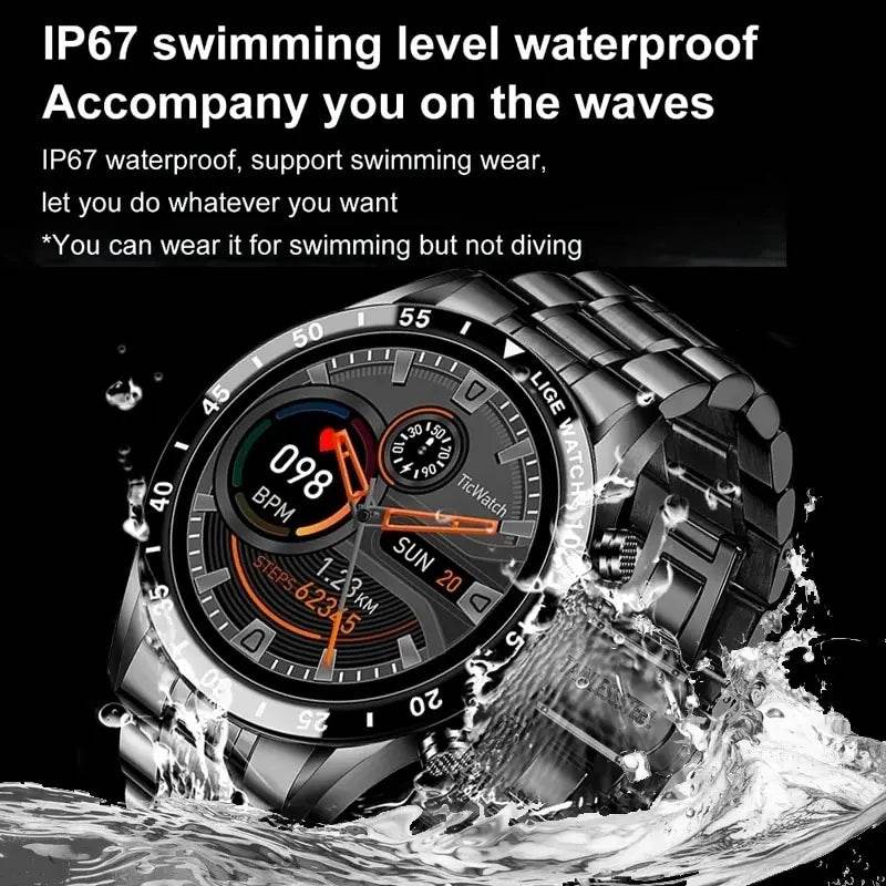 LIGE Smart Watch Men Full Circle Touch Screen Bluetooth Call Men Smartwatch Waterproof Sport Activity Fitness Watch+Box