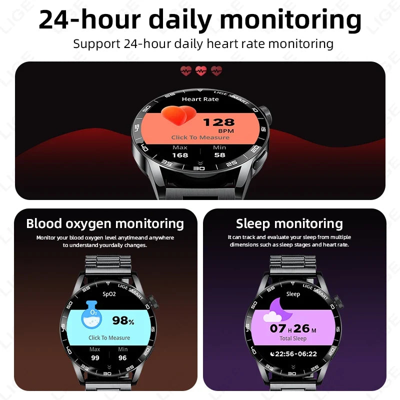 LIGE Smartwatch Men For Android iOS Phone 1.38" HD Bluetooth Call Heart Rate Monitor Waterproof Sport Smart Watch