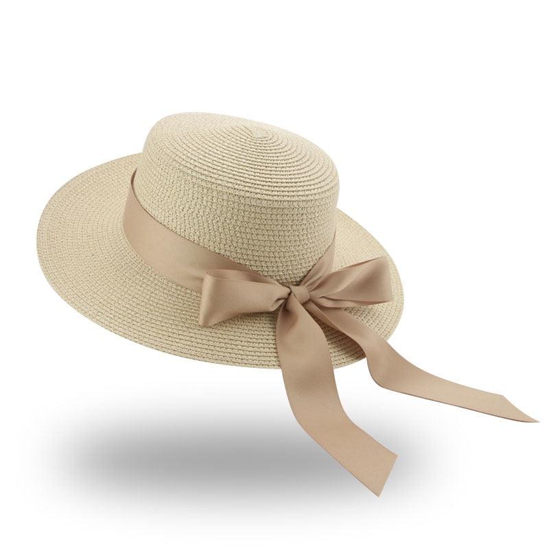 Elegant Adult Bucket Hat Beach Summer Straw Hats for Women Beach Sun Straw Hat Wide Luxury Comfortable Hat  Flat Top Ribbon Bowknot Elegant Luxury Women Summer Hat 56-58cm Stevvex
