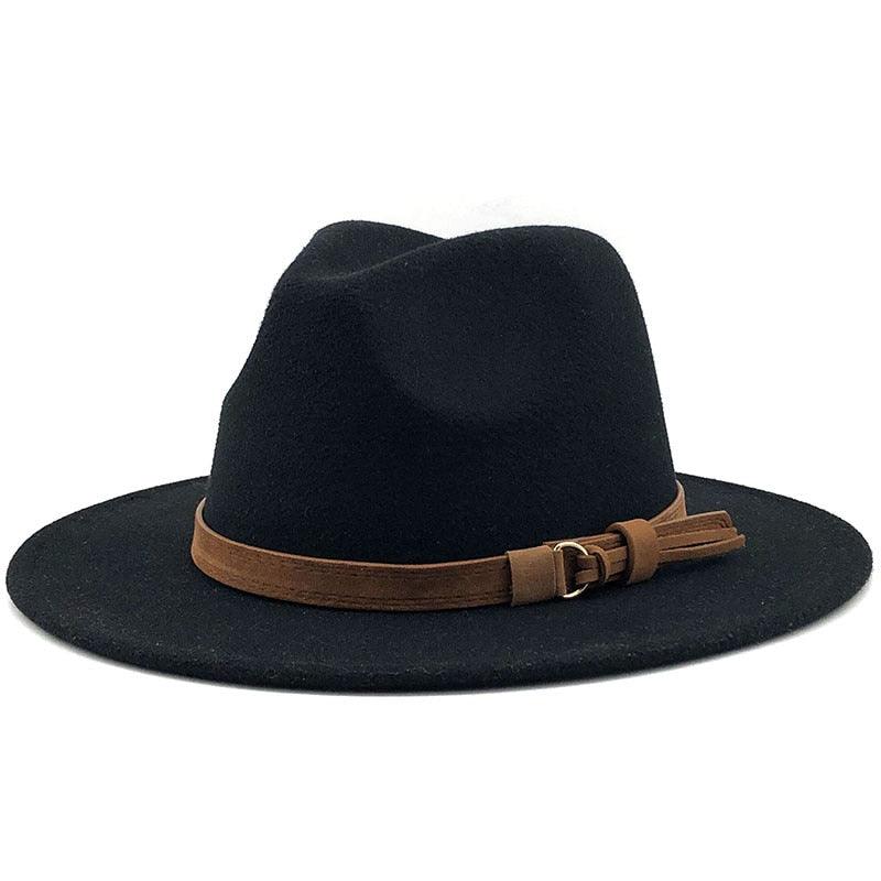 New Adjustable Unisex Wool Fedora Hat Luxury Wide Brim Fedora Floppy Hat Gentleman Elegant Winter Autumn Wide Comfortable Soft Hat Outdoor Wide Brim Hat With Strap Stevvex