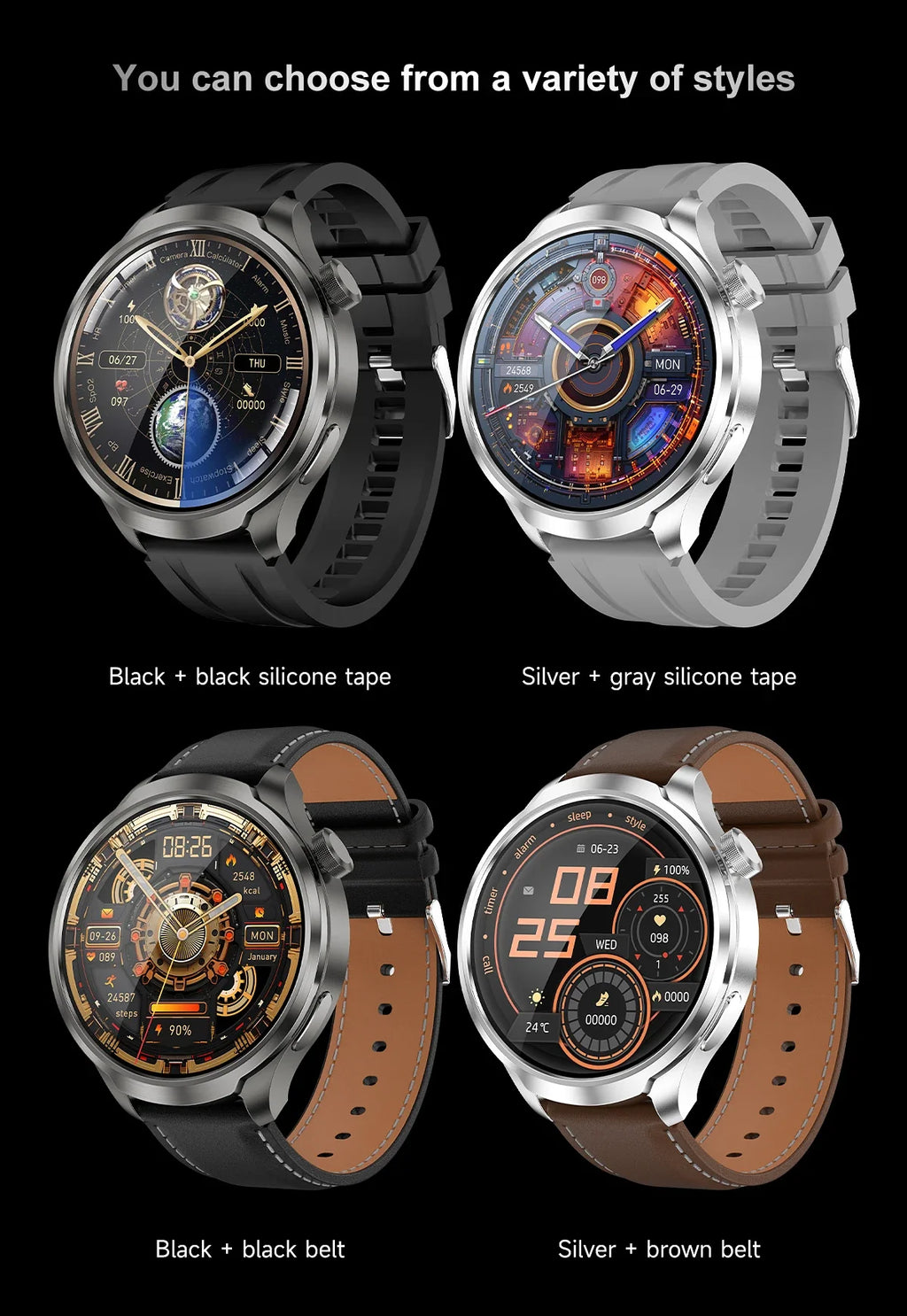 New GPS Sports NFC Fashion Smartwatch Men's 1.85 "AMOLED Screen Heart Rate Blood Pressure Health Smart Watch For Huawei IOS