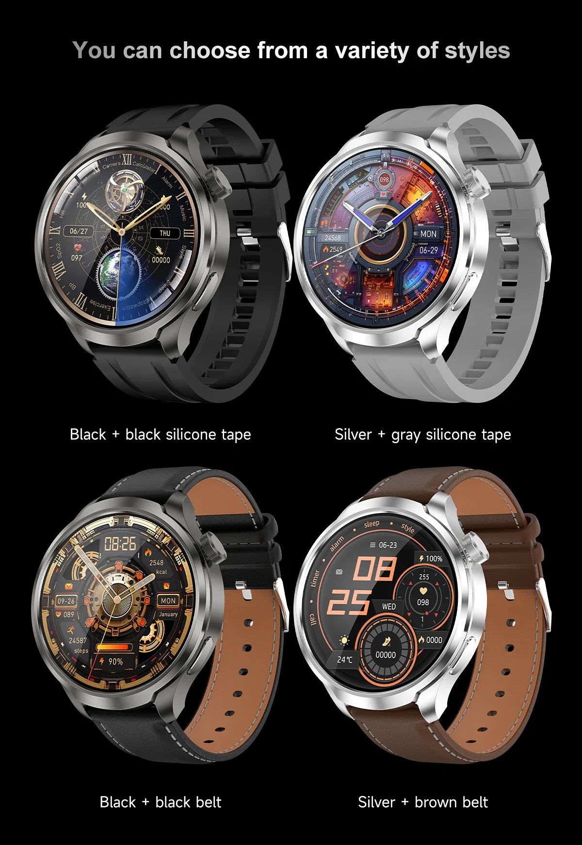 New GPS Sports NFC Fashion Smartwatch Men's 1.85 "AMOLED Screen Heart Rate Blood Pressure Health Smart Watch For Huawei IOS