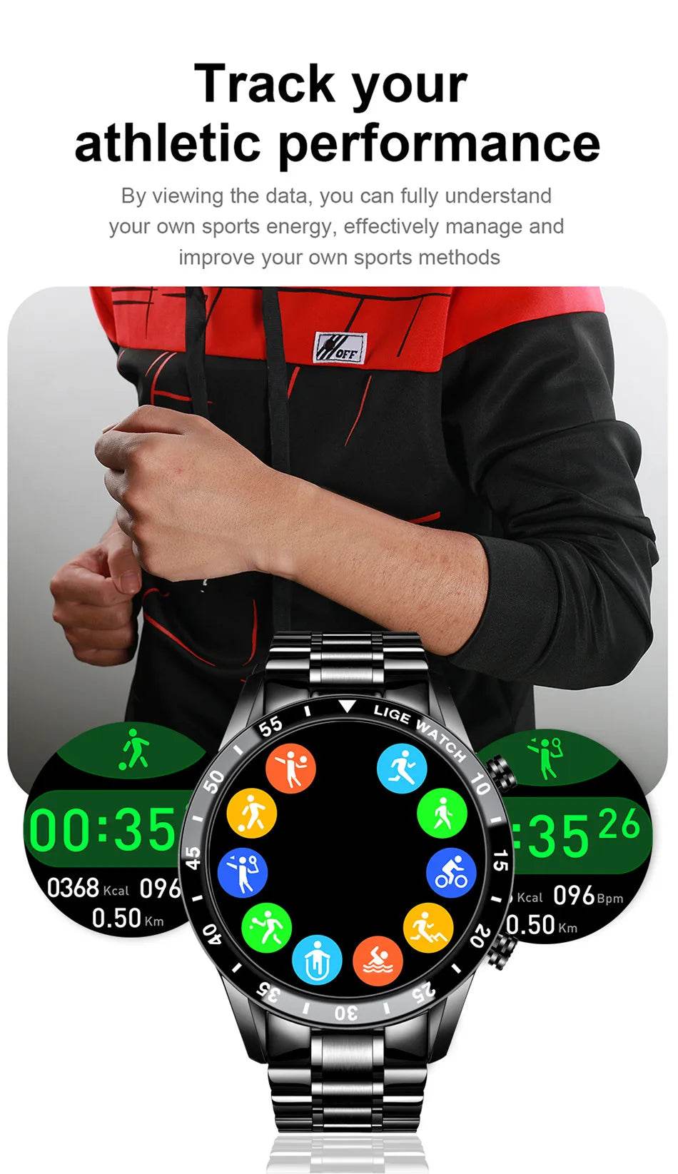 LIGE New Smart Watch Men Bluetooth Call Watch IP67 Waterproof Sports Fitness Bracelet For Android IOS Clock