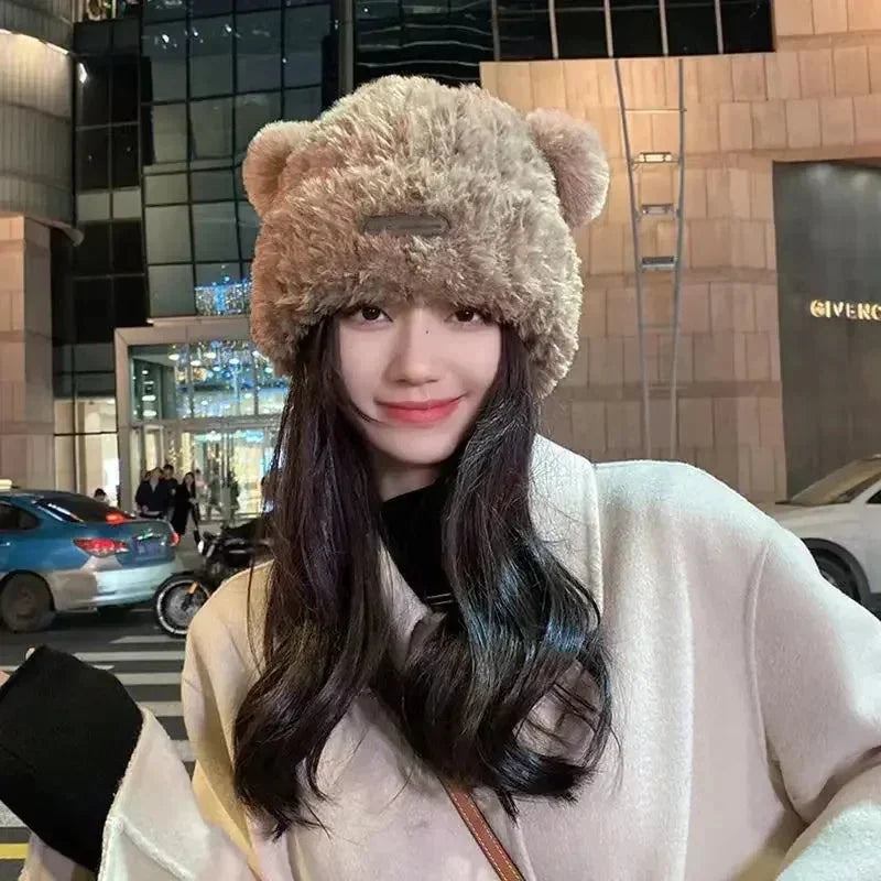 Letter Bear Ears Knitted Woolen Hat – Cute Cat-Ears Beanie for Women FitiqueFit