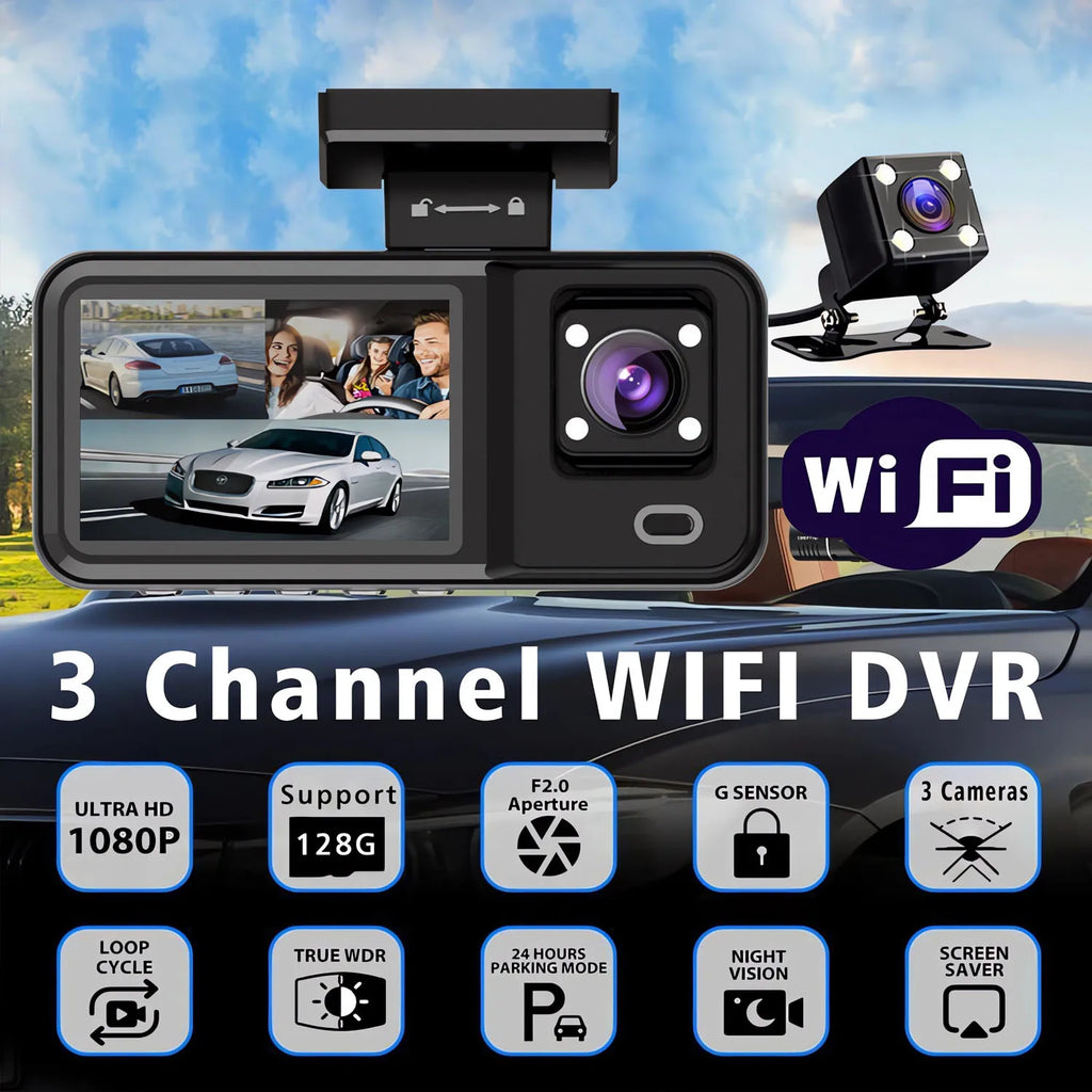 3 Channel WIFI Car DVR HD 1080P Cabin Vehicle Dash Cam Three Way Camera DVRs Recorder Video