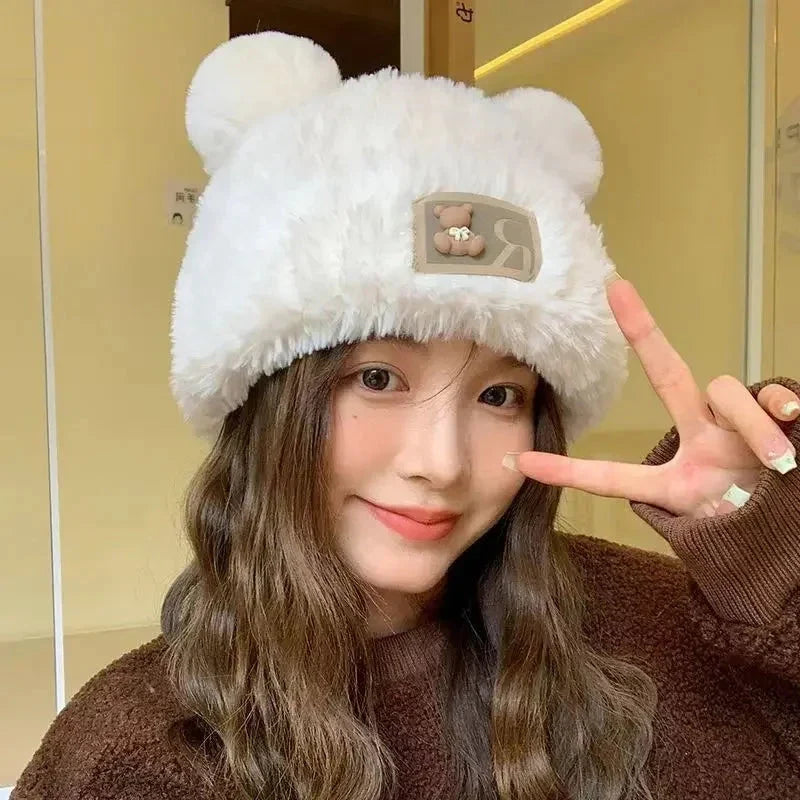 Letter Bear Ears Knitted Woolen Hat – Cute Cat-Ears Beanie for Women FitiqueFit