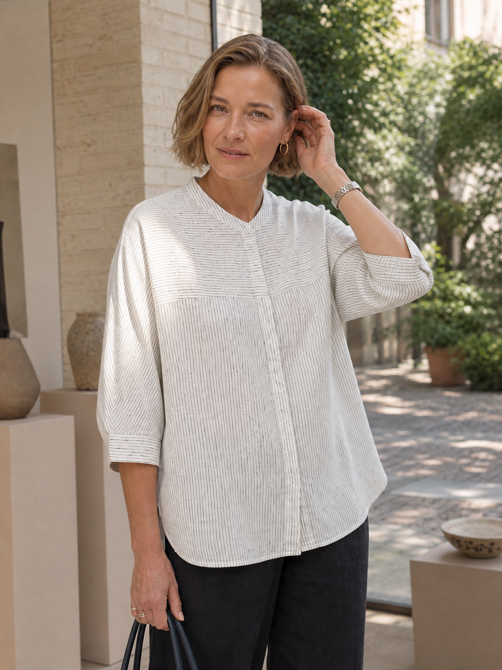 100% Linen Striped Three-Quarter Sleeve Shirt SKYLAR LINTICO