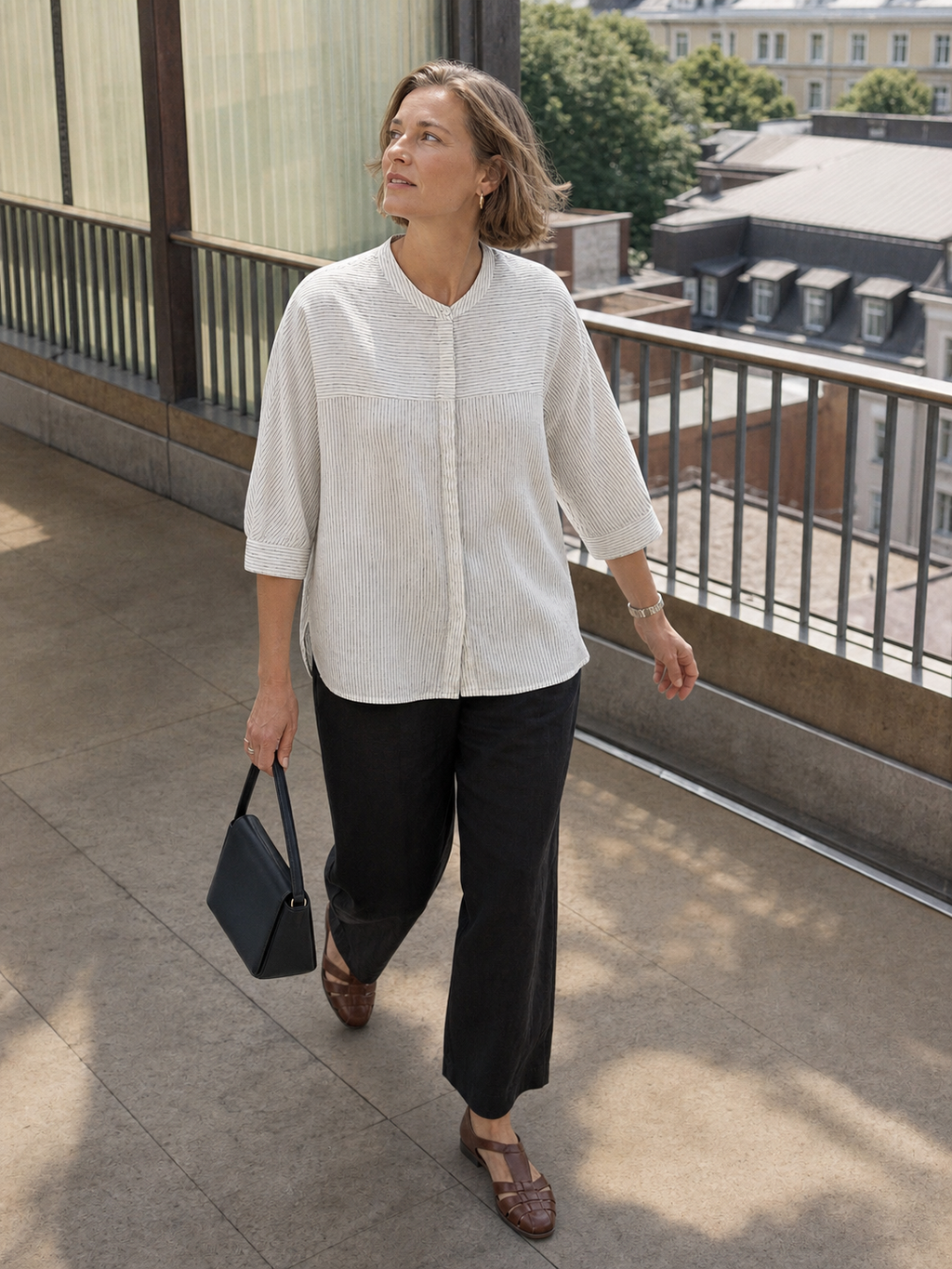 100% Linen Striped Three-Quarter Sleeve Shirt SKYLAR LINTICO