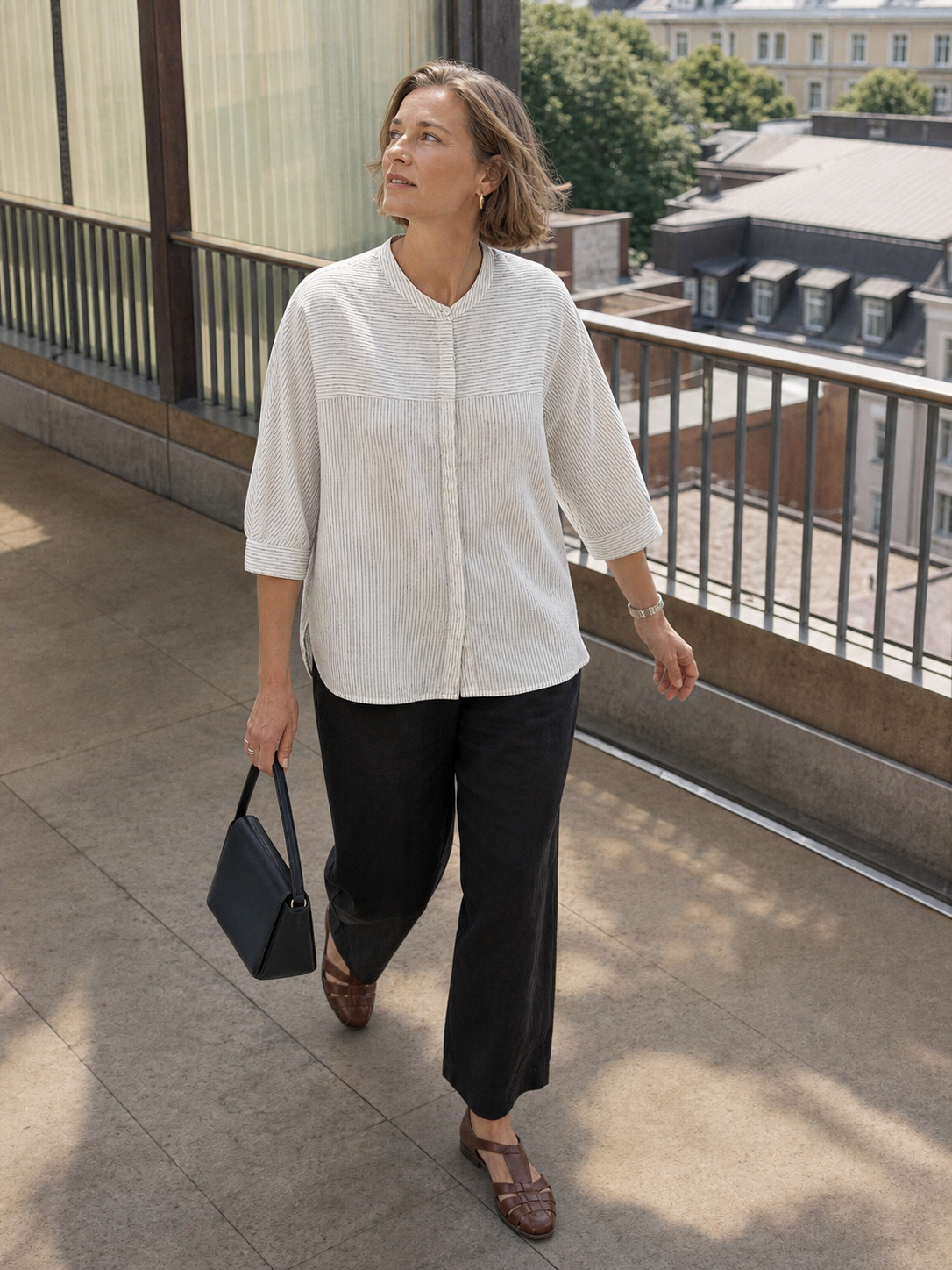 100% Linen Striped Three-Quarter Sleeve Shirt SKYLAR LINTICO