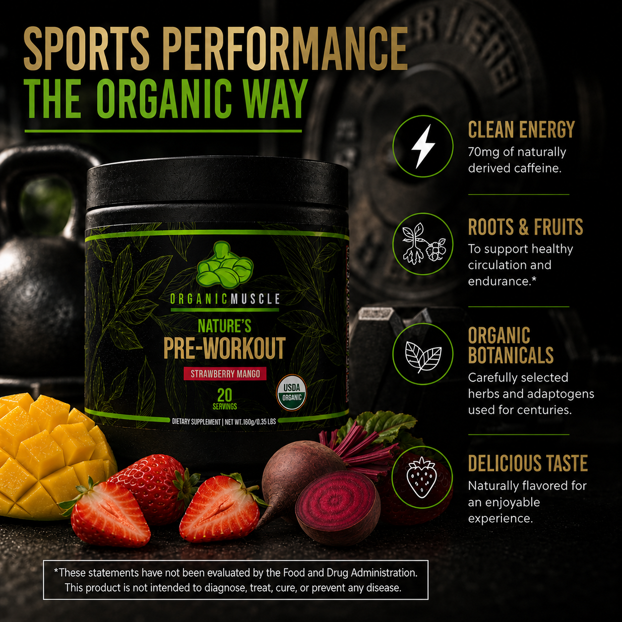 Pre-Workout - Strawberry Mango Organic Muscle Fitness Supplements