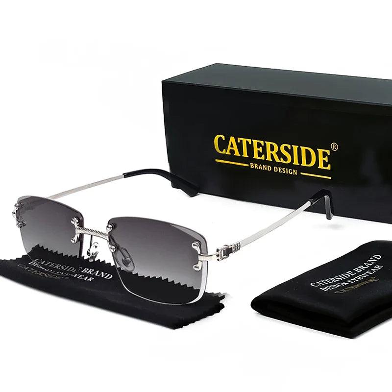 CATERSIDE Punk Rectangle Sunglasses Men Women Luxury Designer Rimless Gradient Lens Metal Sports UV400