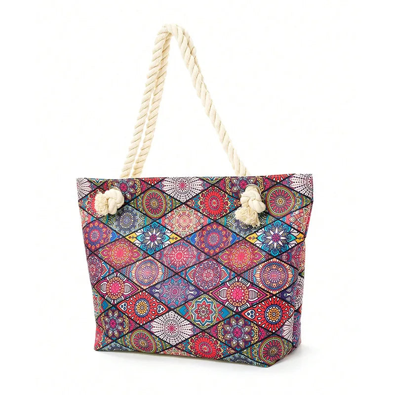 Boho Style Geometry Large Capacity Women Handbags Multifunctional Handbags Shoulder Tote Bags Swimming Storage Bag Beach Bag Pi-Mart