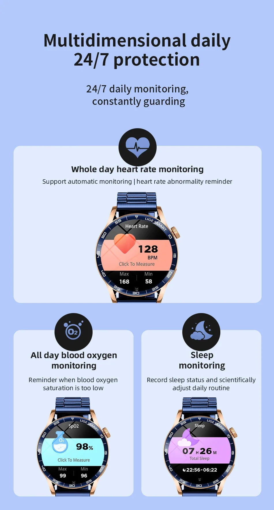 LIGE Smartwatch Men For Android iOS Phone 1.38" HD Bluetooth Call Heart Rate Monitor Waterproof Sport Smart Watch